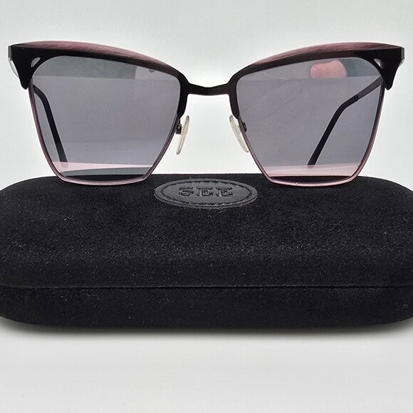 See Eyewear 1536 C4 Black Frame Pink Split Grey Lens Cat Eye Sunglasses w/ Case - Picture 1 of 15